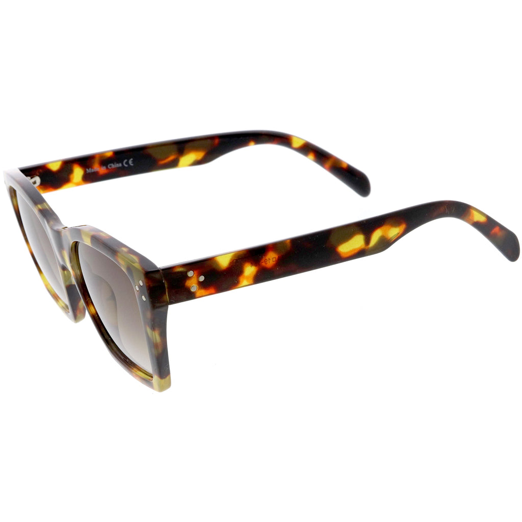 Classy Temple Accent Neutral Colored Square Bottom Horn Rimmed Sunglasses D060