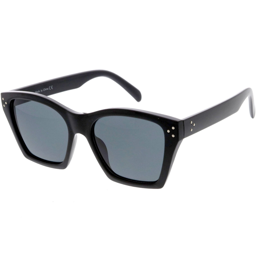 Classy Temple Accent Neutral Colored Square Bottom Horn Rimmed Sunglasses D060