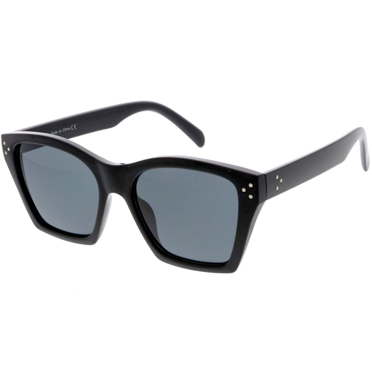 Classy Temple Accent Neutral Colored Square Bottom Horn Rimmed Sunglasses D060