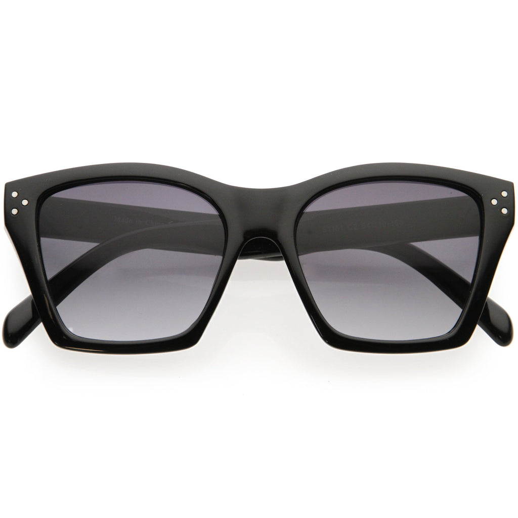 Classy Temple Accent Neutral Colored Square Bottom Horn Rimmed Sunglasses D060