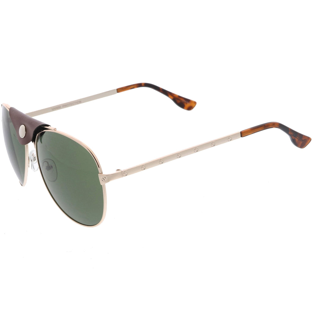 Button Snap Vegan Leather Crossbar Strap Teardrop Oversize Aviator Sunglasses D063