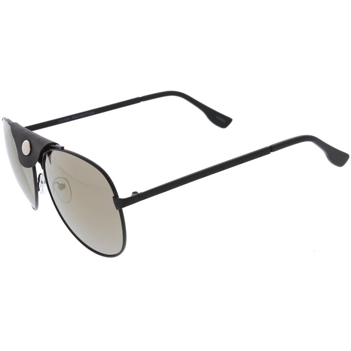 Button Snap Vegan Leather Crossbar Strap Teardrop Oversize Aviator Sunglasses D063