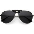 Button Snap Vegan Leather Crossbar Strap Teardrop Oversize Aviator Sunglasses D063