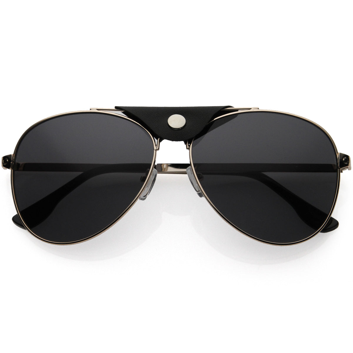 Button Snap Vegan Leather Crossbar Strap Teardrop Oversize Aviator Sunglasses D063