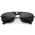 Button Snap Vegan Leather Strap Metal Crossbar Square Aviator Sunglasses D065