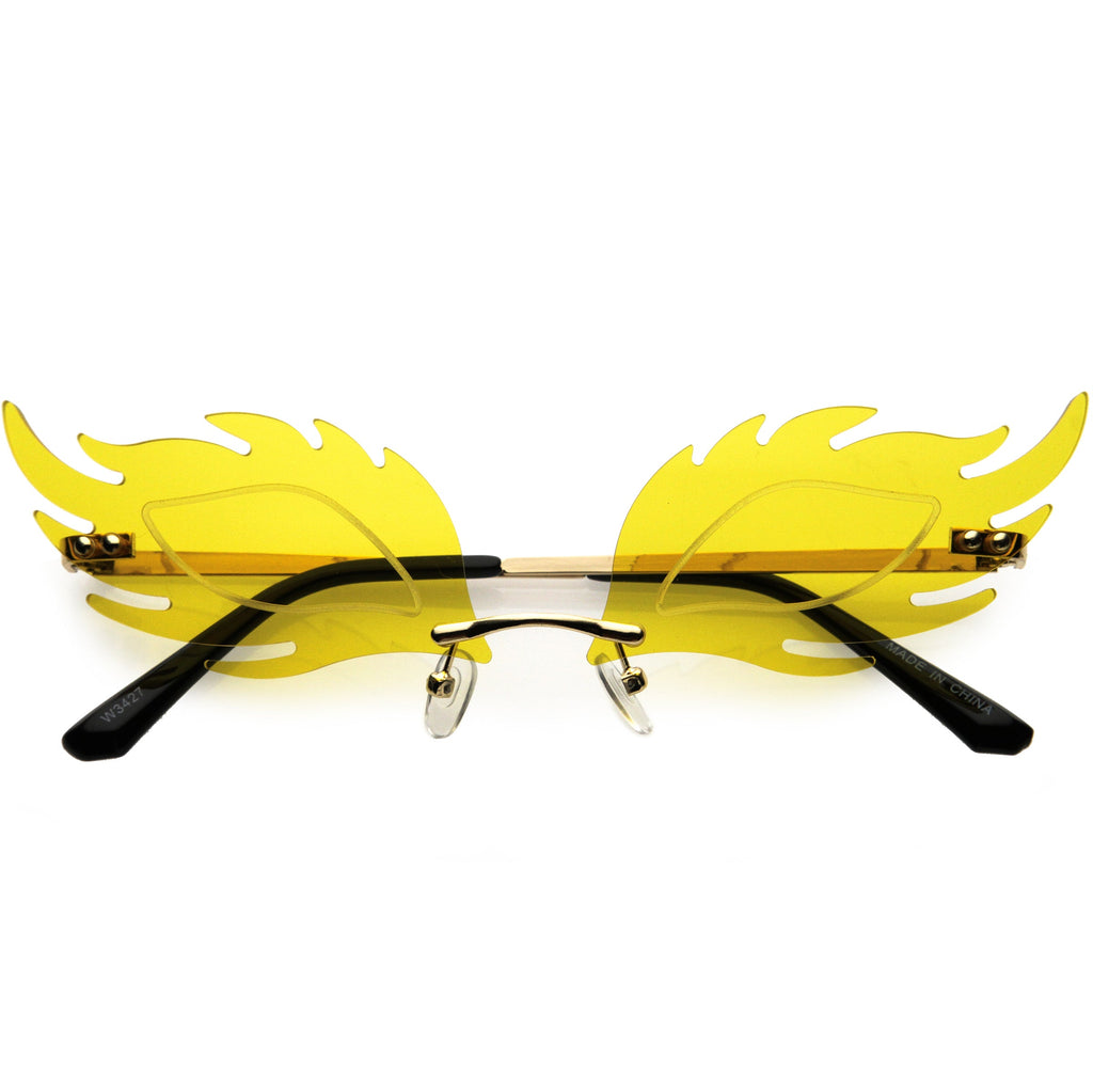 Aesthetically Elegant Fire Bevelled Masquerade Detail Flame Shaped Sunglasses D076