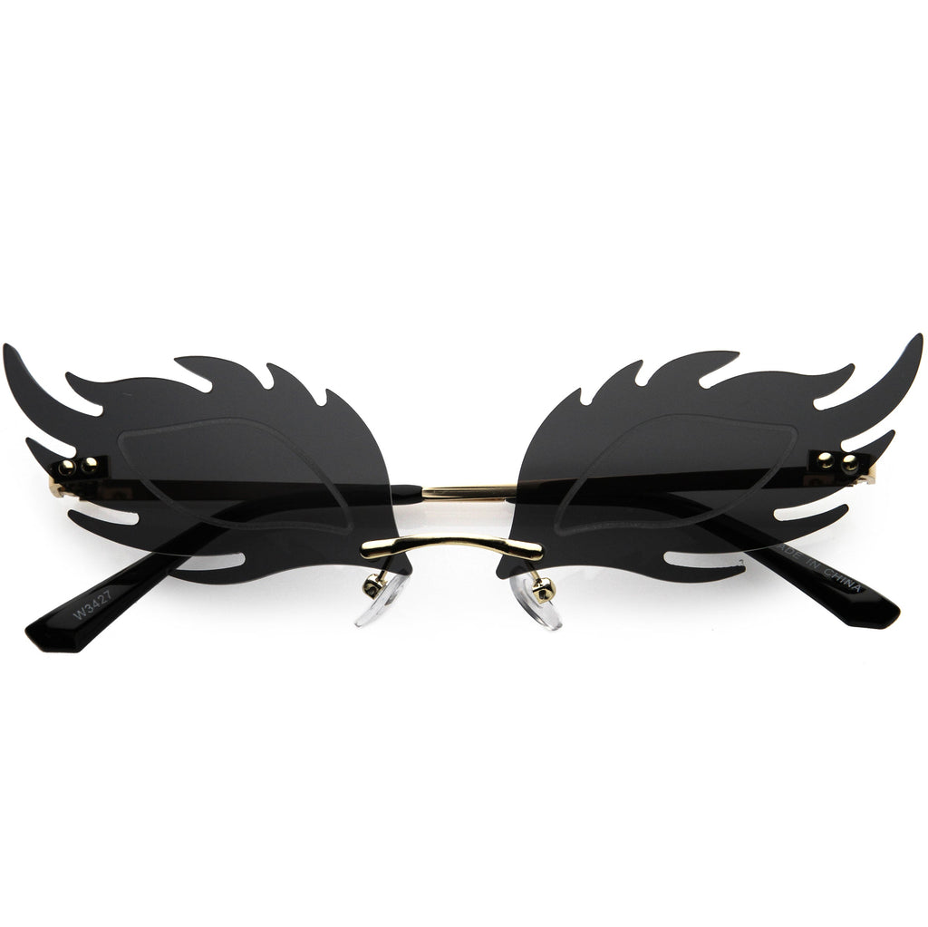 Aesthetically Elegant Fire Bevelled Masquerade Detail Flame Shaped Sunglasses D076