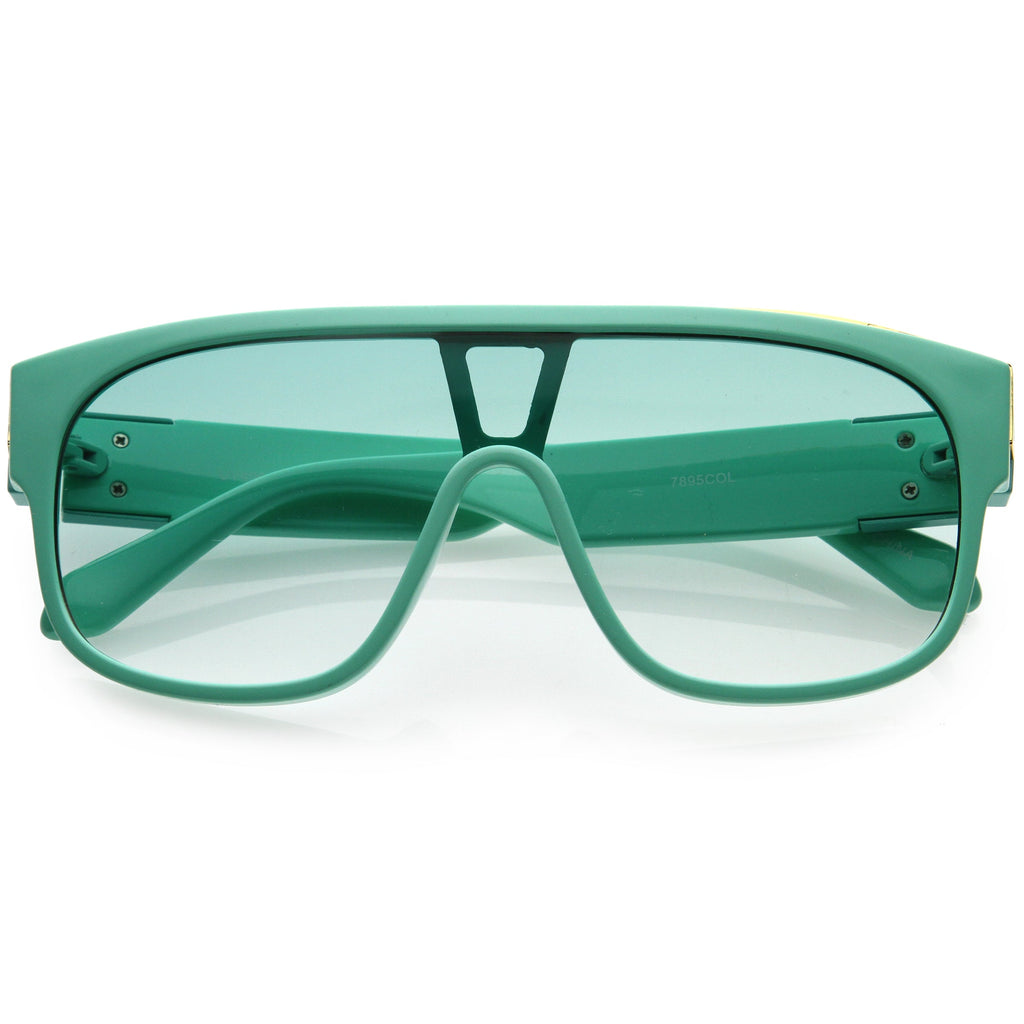 Sleek Oversize Color Tinted Square Lens Flat Top Shield Sunglasses D097