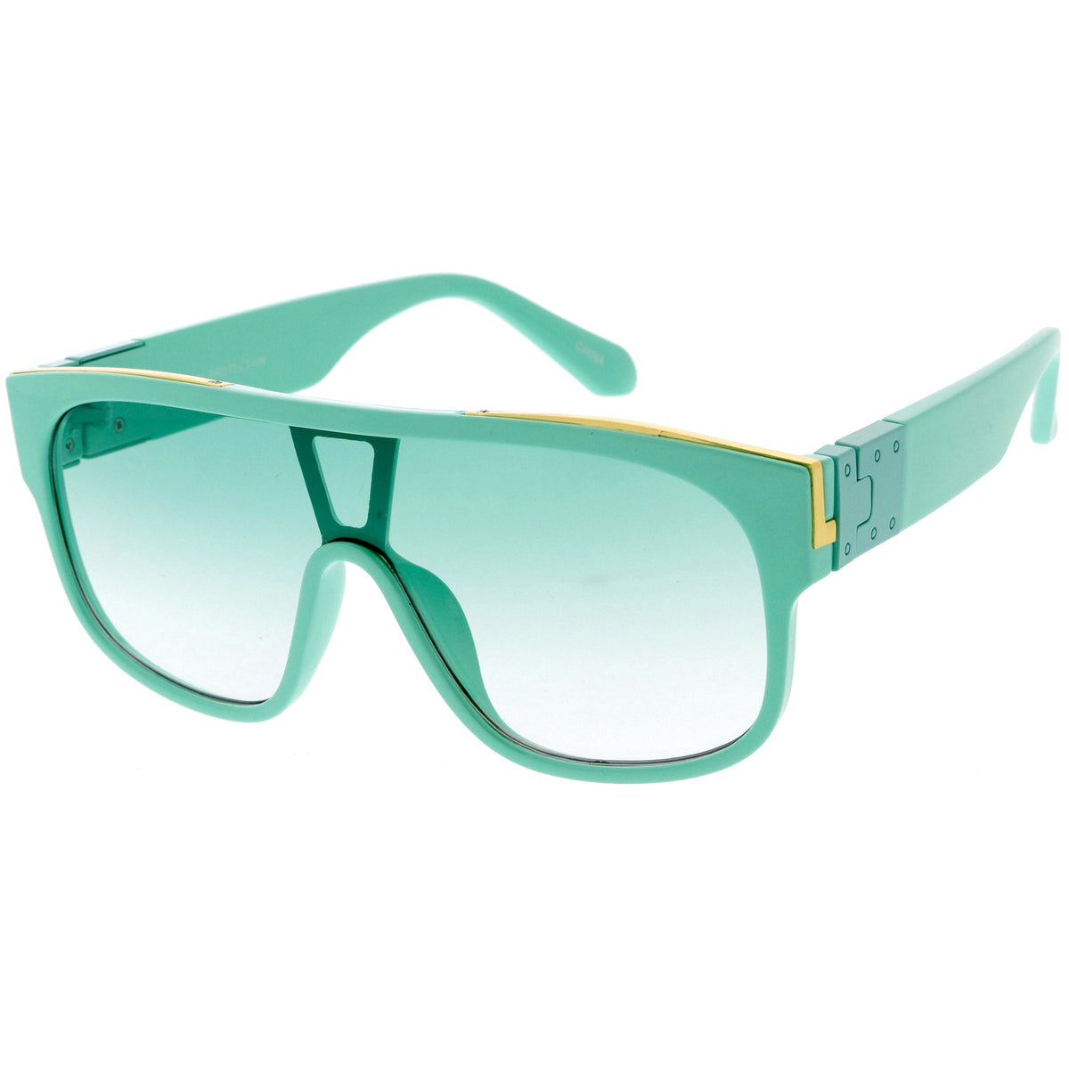 Sleek Oversize Color Tinted Square Lens Flat Top Shield Sunglasses D097