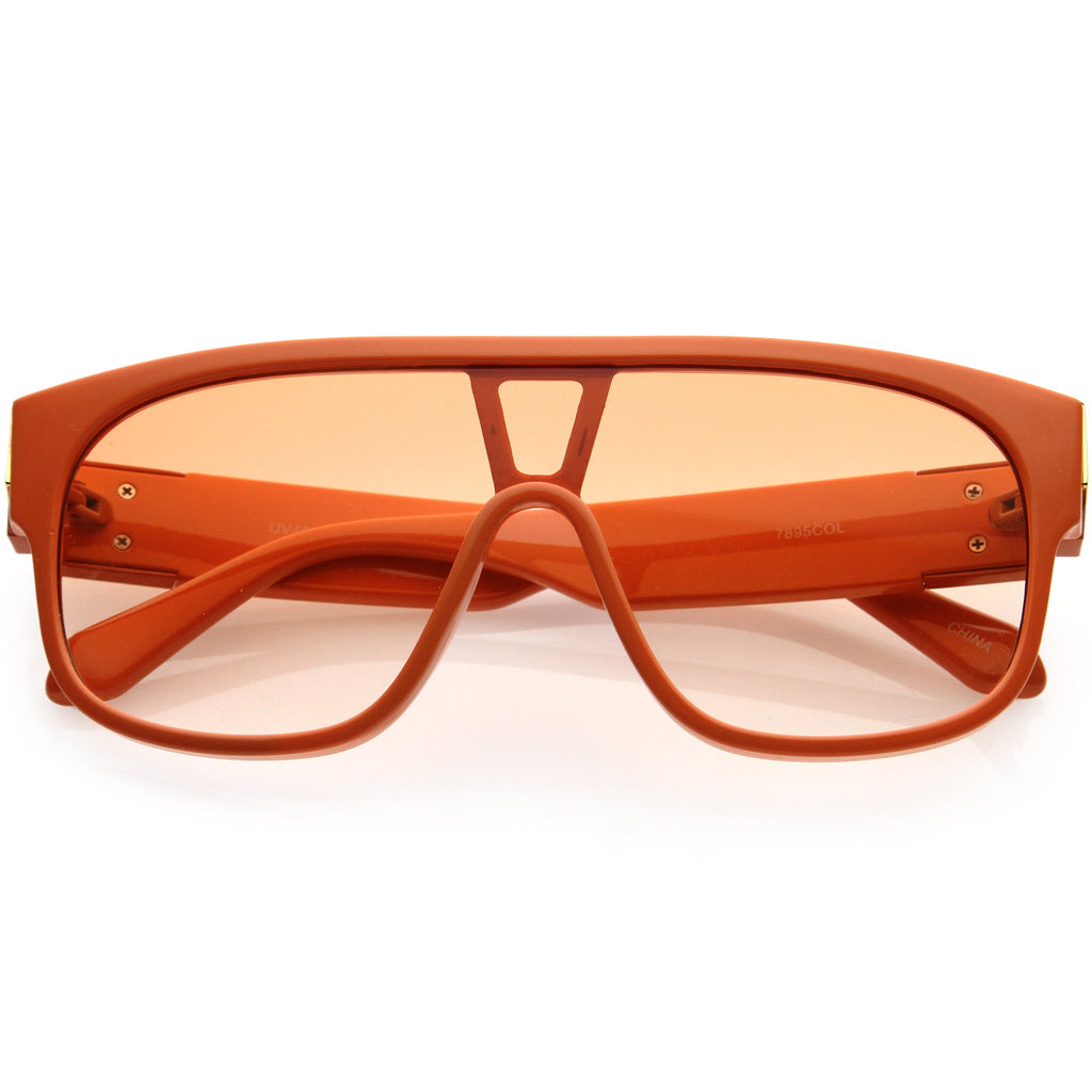 Sleek Oversize Color Tinted Square Lens Flat Top Shield Sunglasses D097