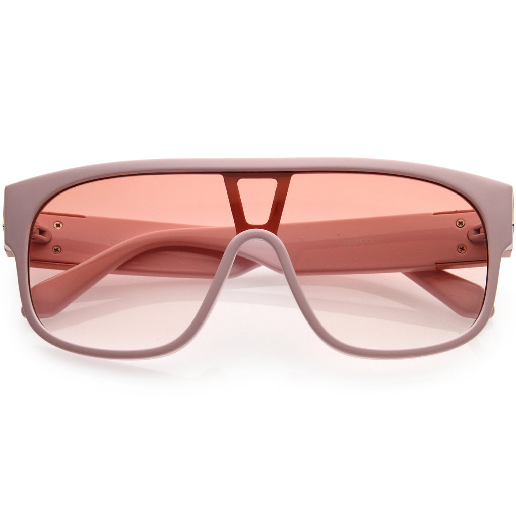 Sleek Oversize Color Tinted Square Lens Flat Top Shield Sunglasses D097