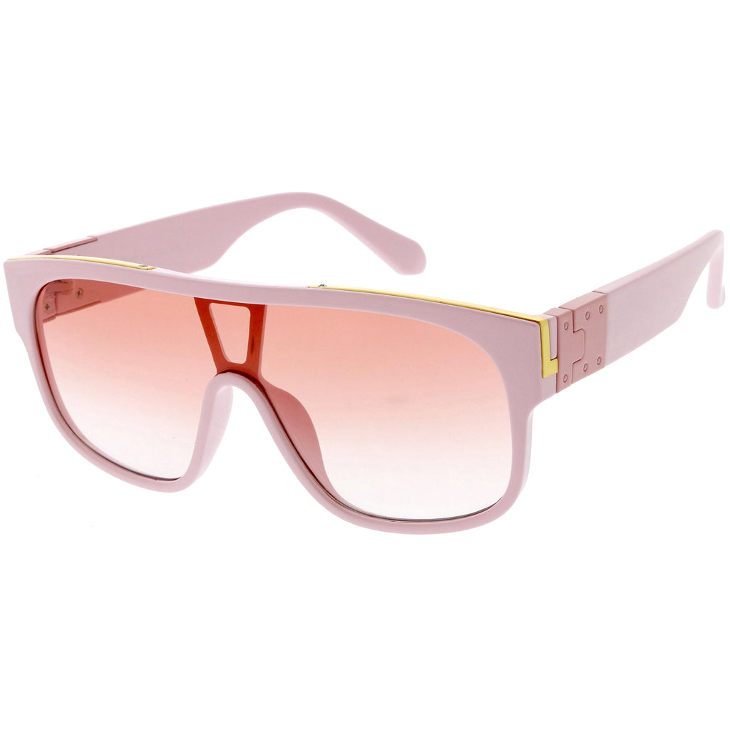 Sleek Oversize Color Tinted Square Lens Flat Top Shield Sunglasses D097