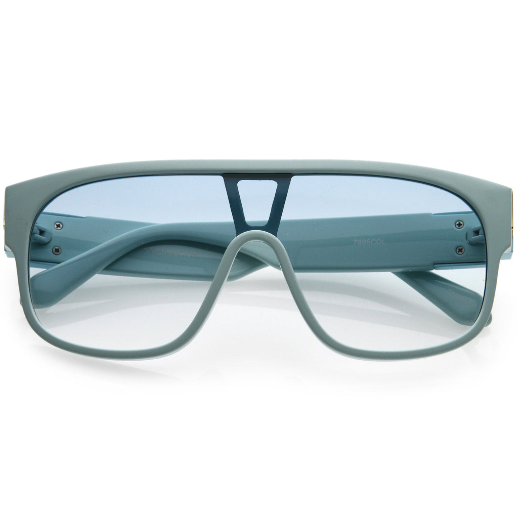 Sleek Oversize Color Tinted Square Lens Flat Top Shield Sunglasses D097