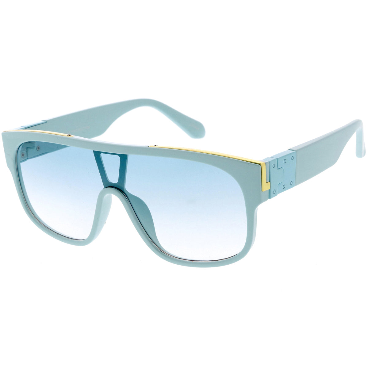 Sleek Oversize Color Tinted Square Lens Flat Top Shield Sunglasses D097