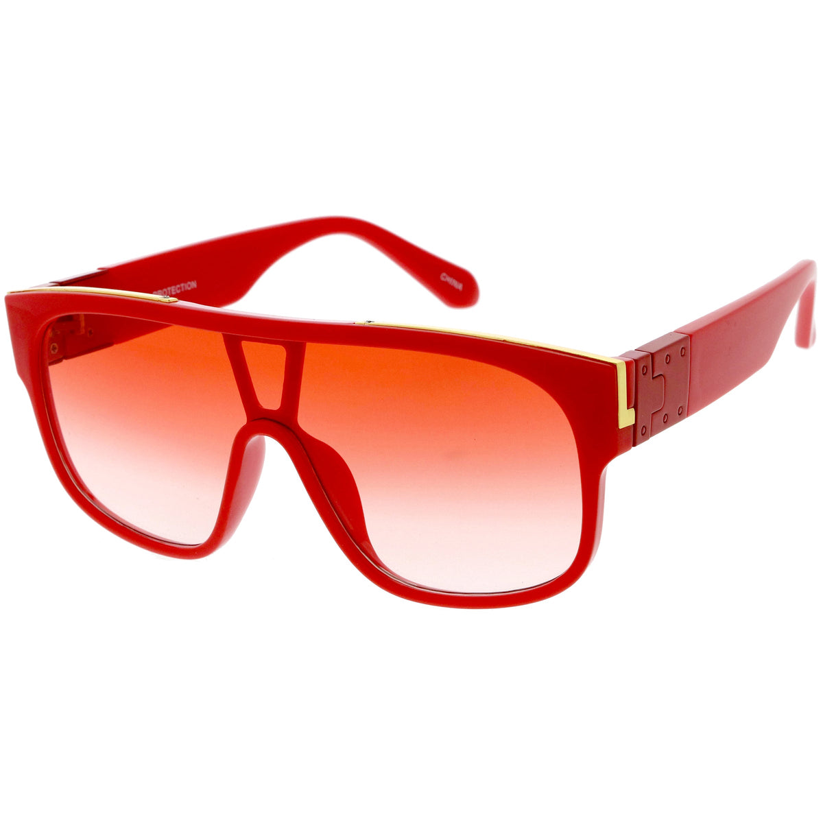 Sleek Oversize Color Tinted Square Lens Flat Top Shield Sunglasses D097