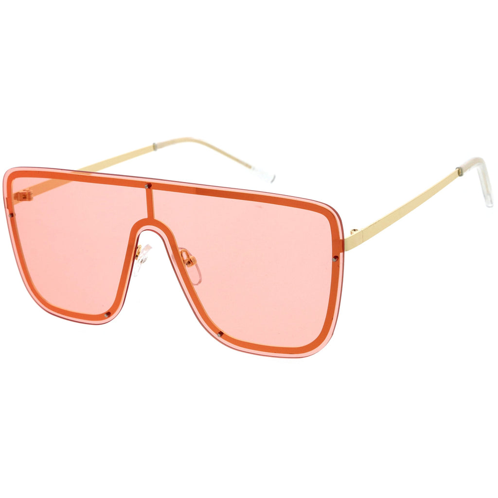 Sleek Oversize Full Rimless Flat Top Square Shield Sunglasses D106