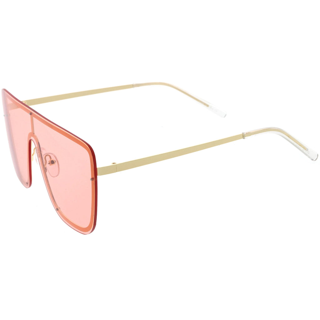 Sleek Oversize Full Rimless Flat Top Square Shield Sunglasses D106