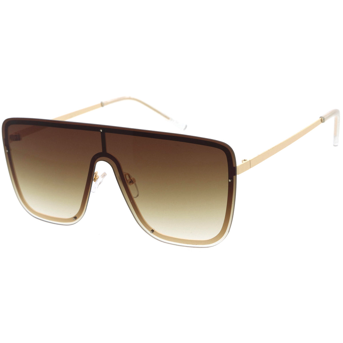 Sleek Oversize Full Rimless Flat Top Square Shield Sunglasses D106