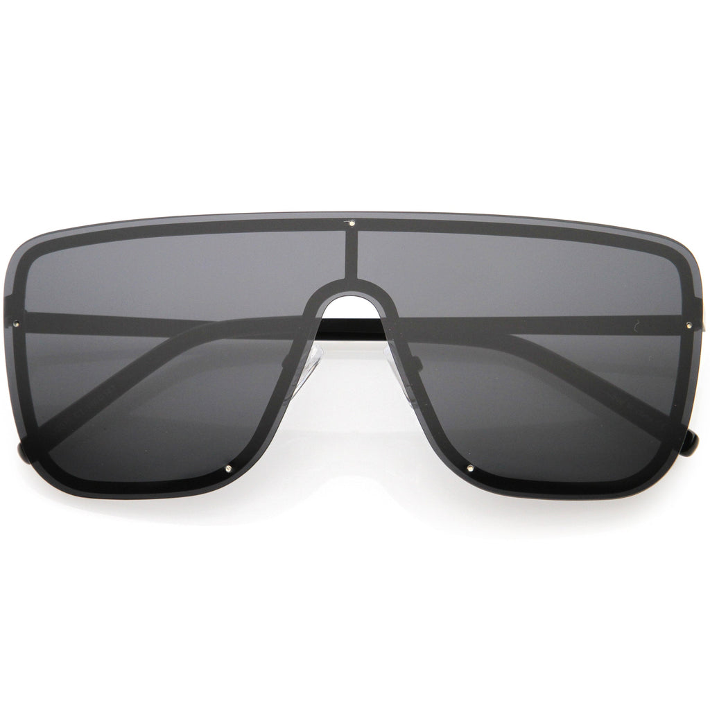 Sleek Oversize Full Rimless Flat Top Square Shield Sunglasses D106