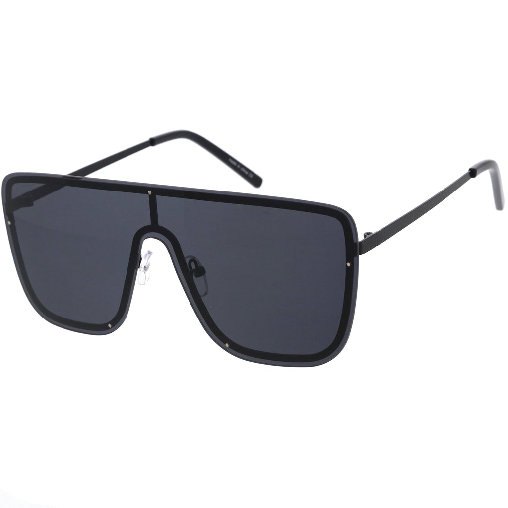 Sleek Oversize Full Rimless Flat Top Square Shield Sunglasses D106
