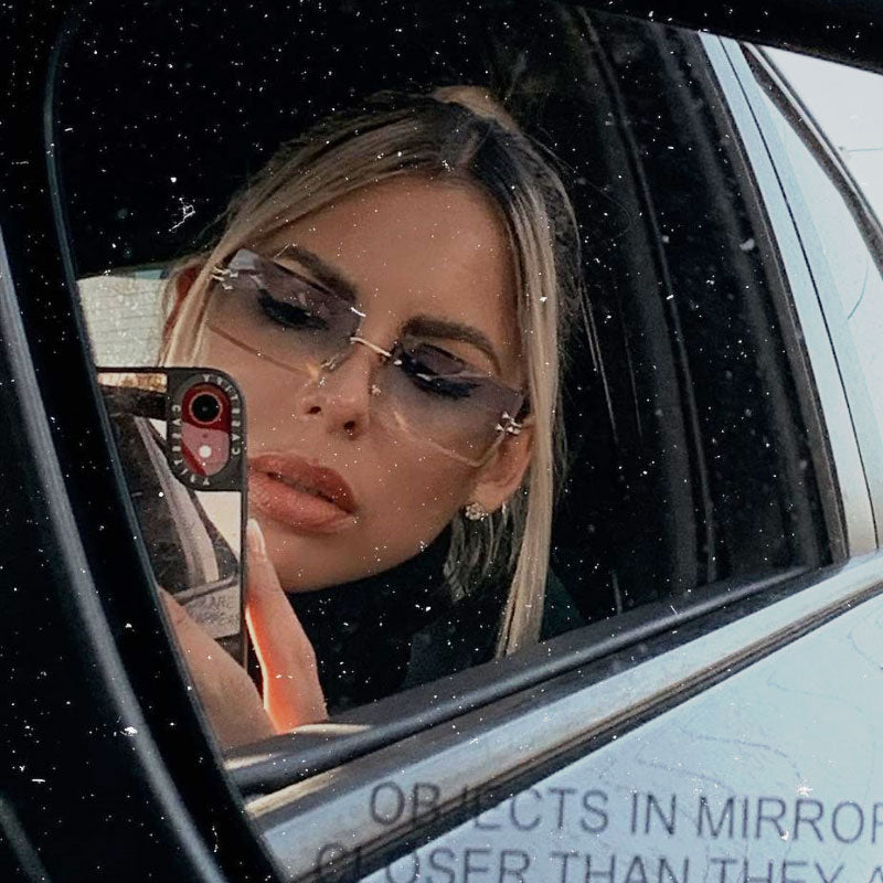 Luxe 90s Inspired Full Rimless Bevelled Lens Medium Square Sunglasses D137
