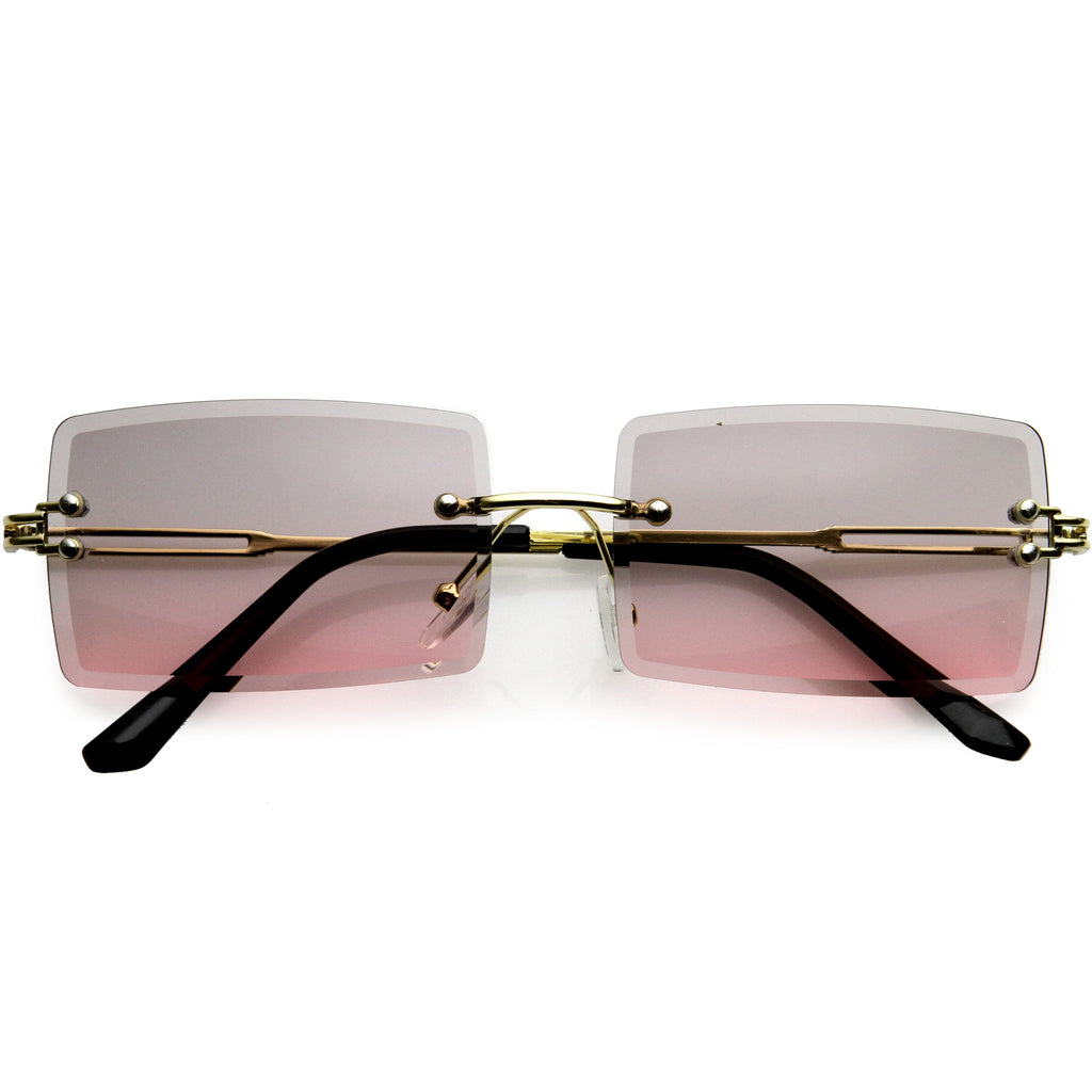 Luxe 90s Inspired Full Rimless Bevelled Lens Medium Square Sunglasses D137