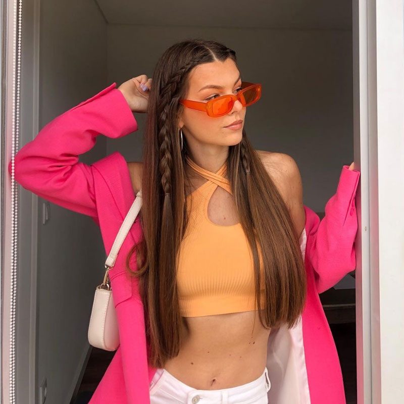Wide Retro Rectangle Vintage Square Sunglasses D179