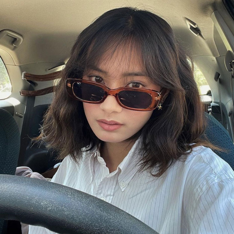 Wide Retro Rectangle Vintage Square Sunglasses D179