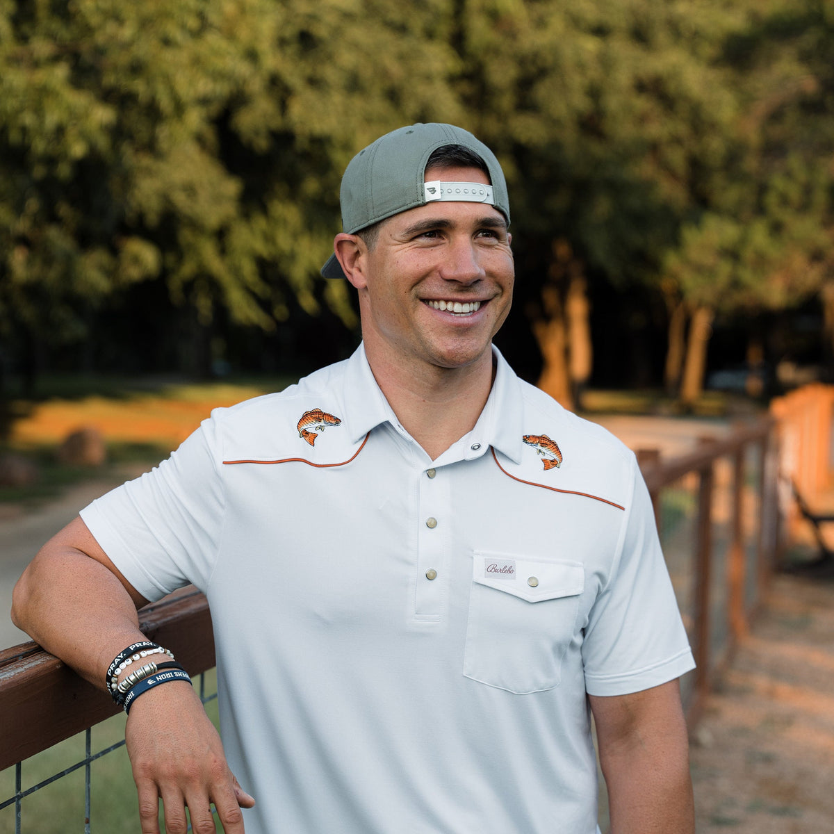 Pearl Snap Performance Polo - Redfish - White