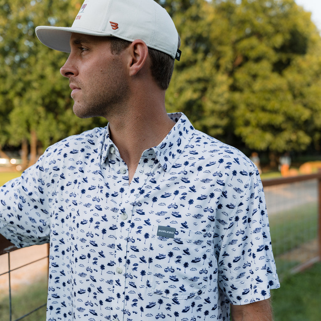 Performance Button Up - On The Water - Cream/Navy