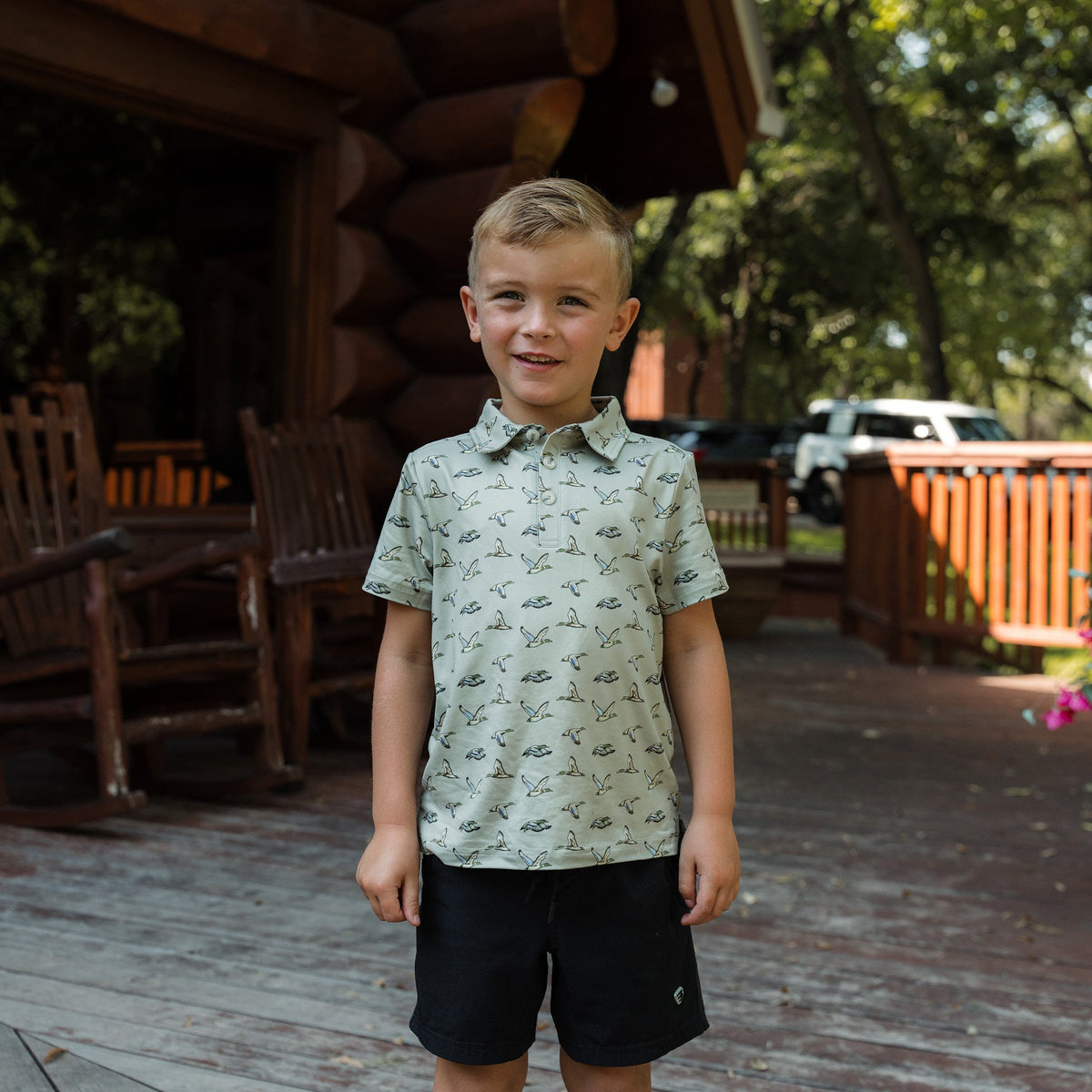 Youth Performance Polo - Flying Ducks Green