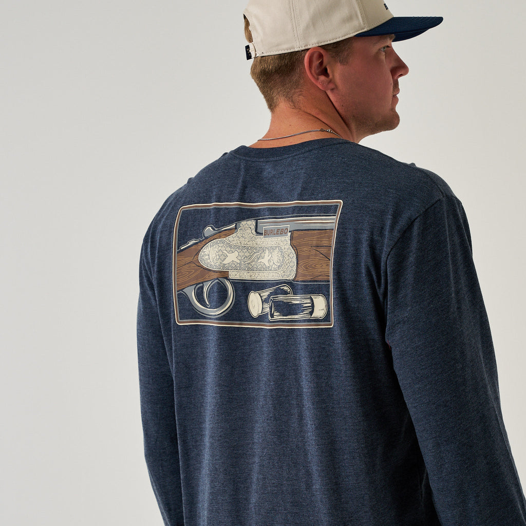 Long Sleeve Tee - BURLEBO Shotgun - Heather Navy