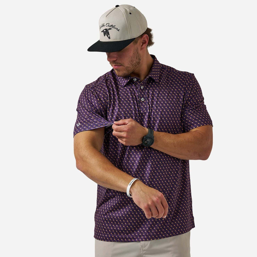 Performance Polo - Vintage Helmets - Purple and Yellow