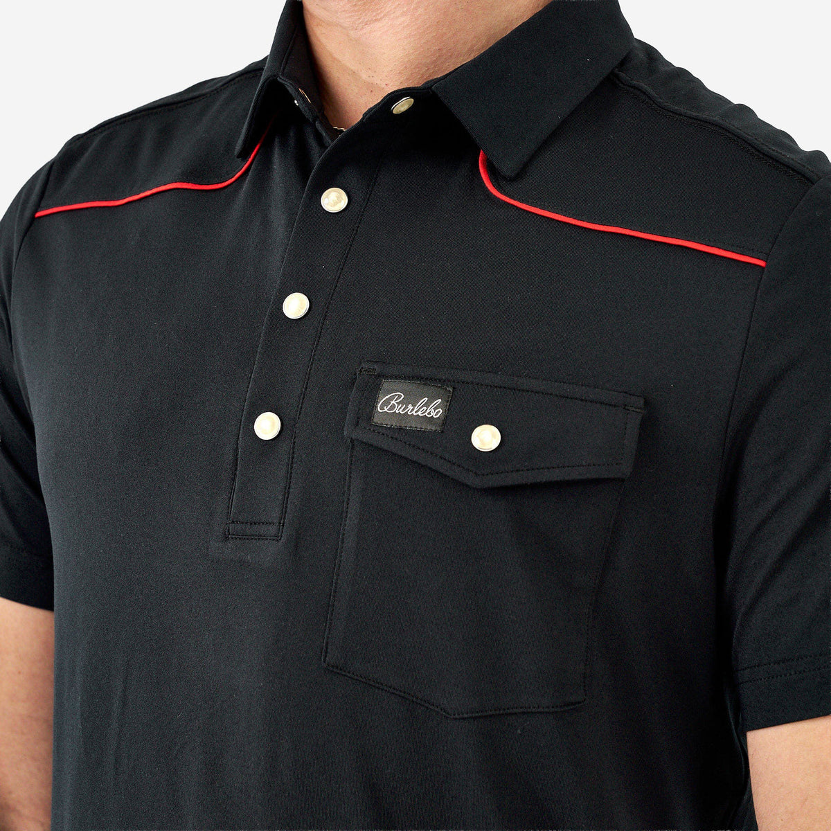 Pearl Snap Performance Polo - Black And Red