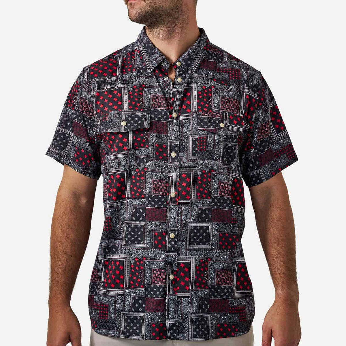 Performance Western Shirt - Texas Paisley - Black and Red