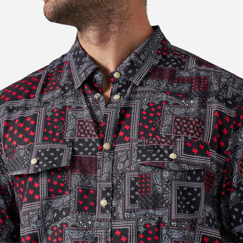 Performance Western Shirt - Texas Paisley - Black and Red