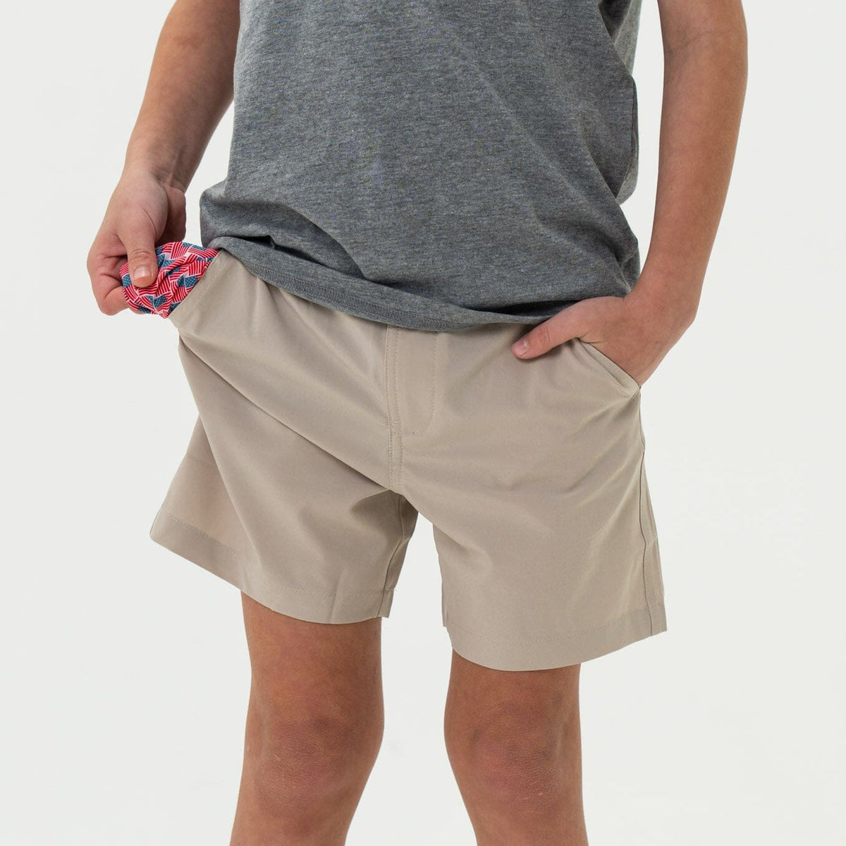 Youth Everyday Short - Light Khaki - American Flag Pocket