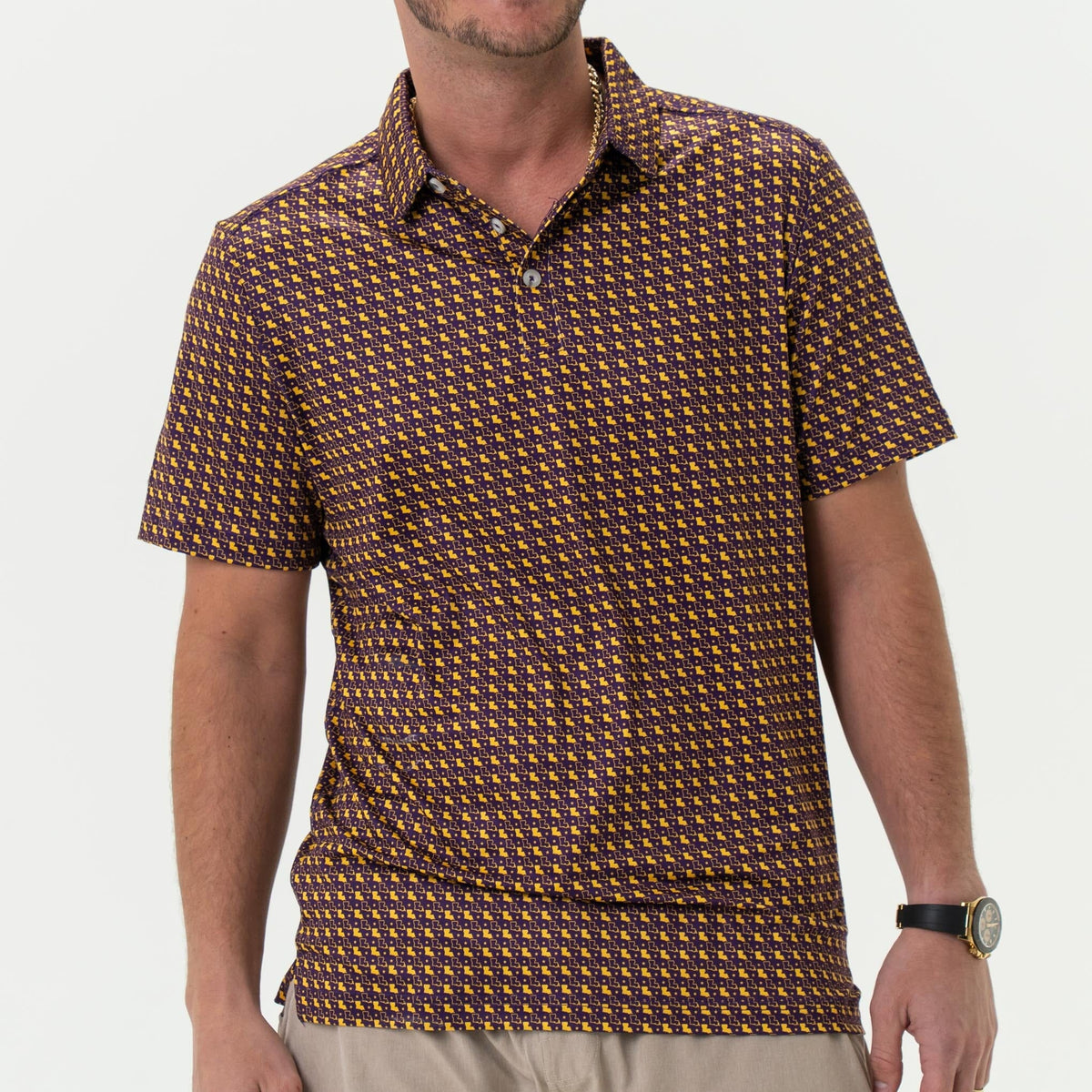 Performance Polo - Louisiana - Purple & Yellow