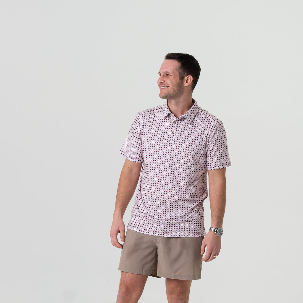 Performance Polo - Texas - White & Maroon