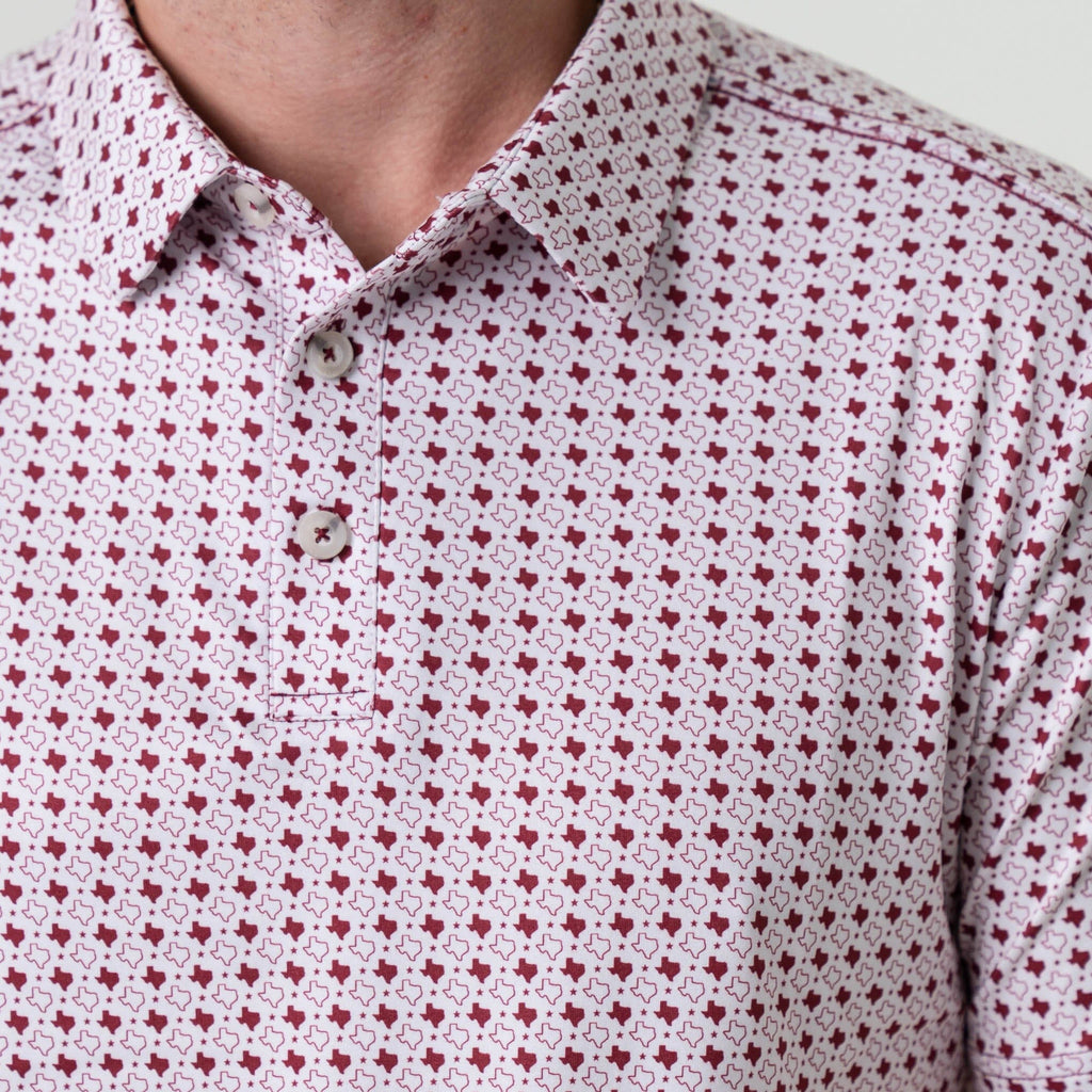 Performance Polo - Texas - White & Maroon
