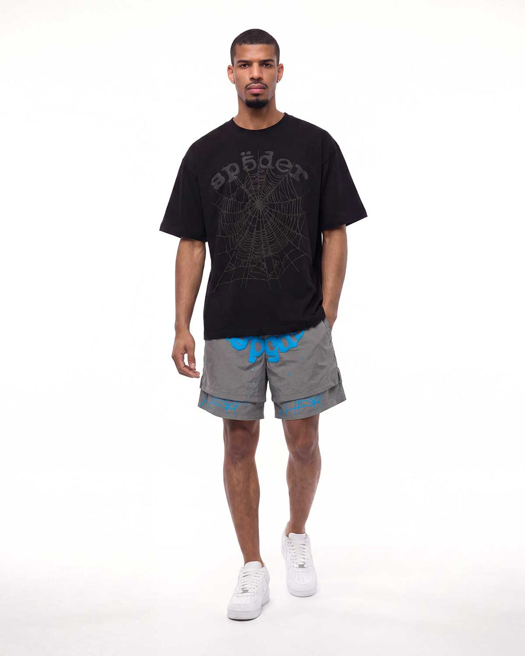 Sp5der OG Web Double Layer Shorts Baby Slate