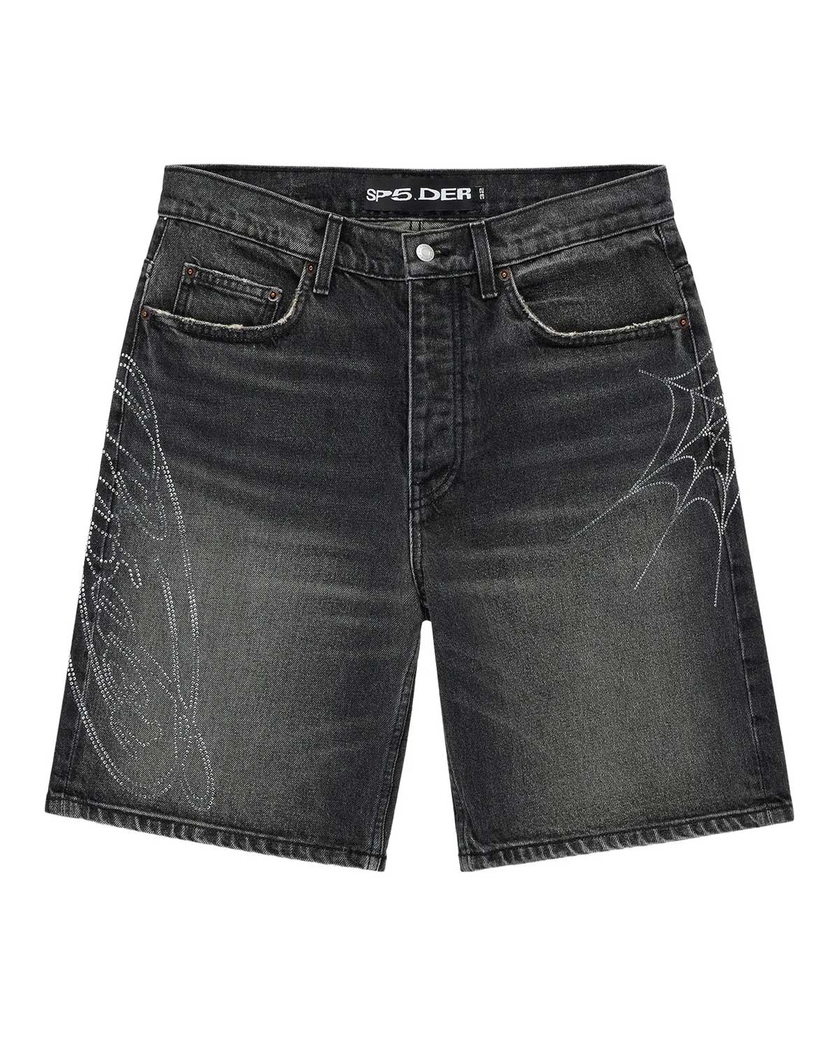 Sp5der Script Web Denim Shorts Black