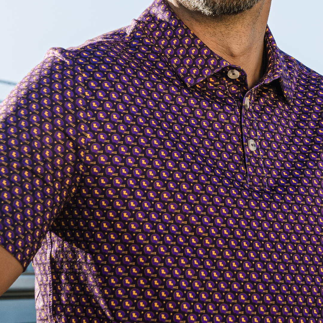 Performance Polo - Vintage Helmets - Purple and Yellow