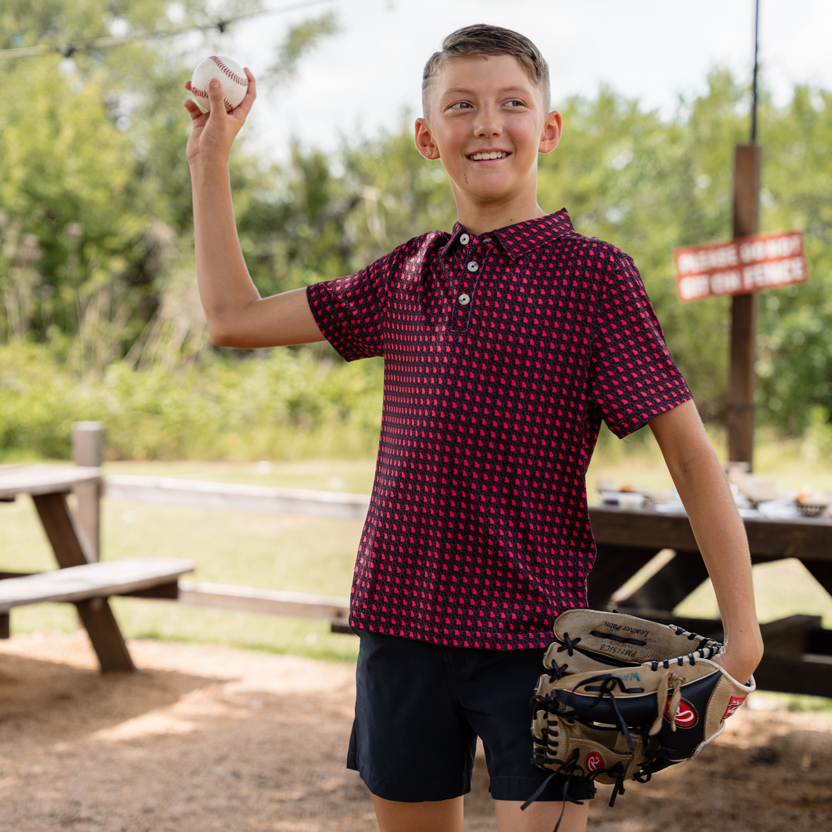 Youth Performance Polo - Georgia - Black & Red