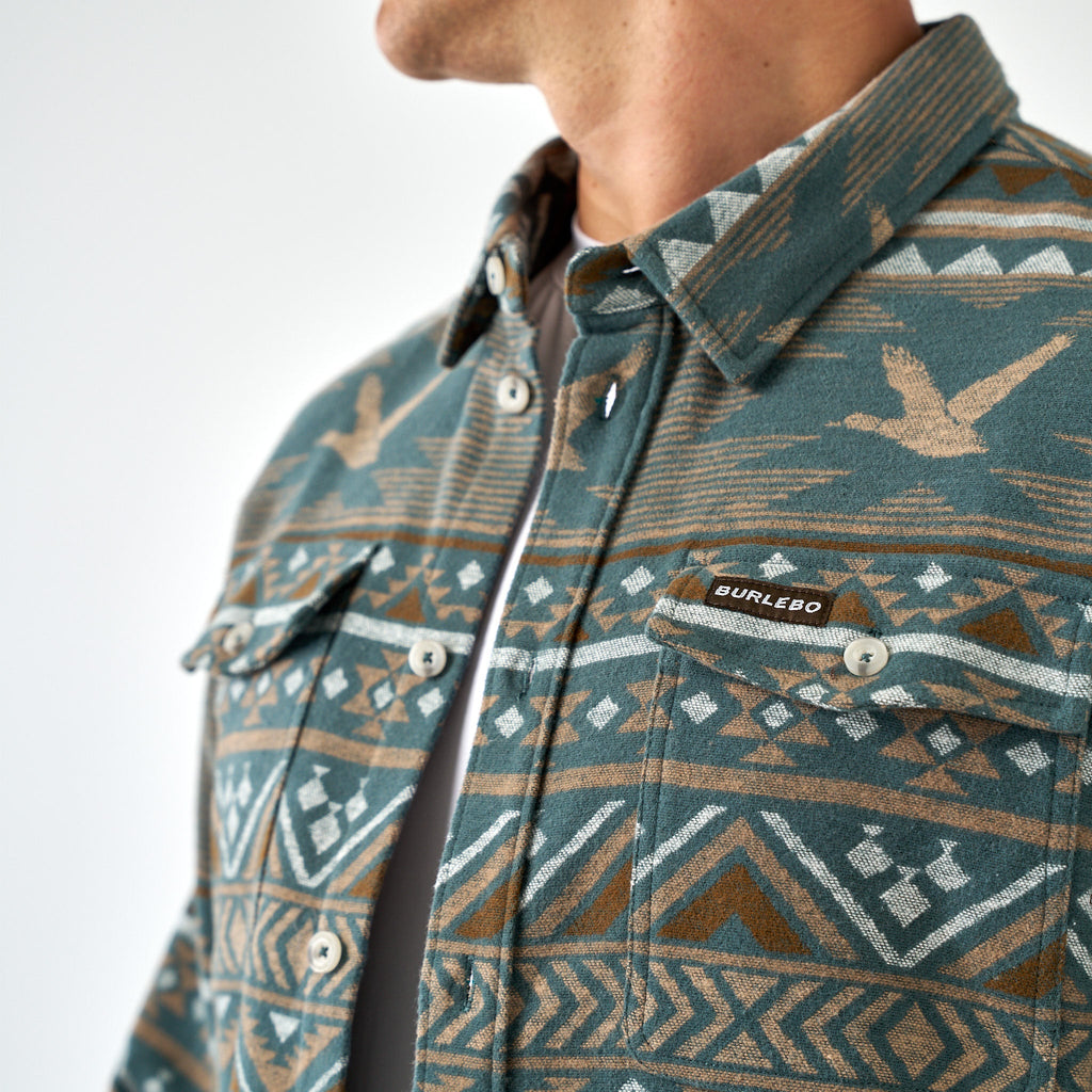 Vintage Heavyweight Flannel - Mallard Aztec- Olive