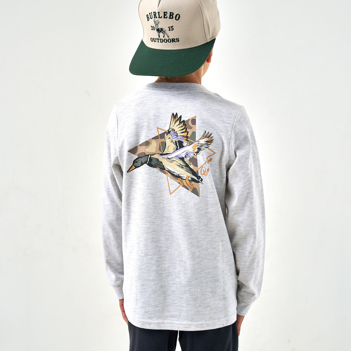 Youth Long Sleeve Tee - Pintail Triangle Duck - Ash Grey