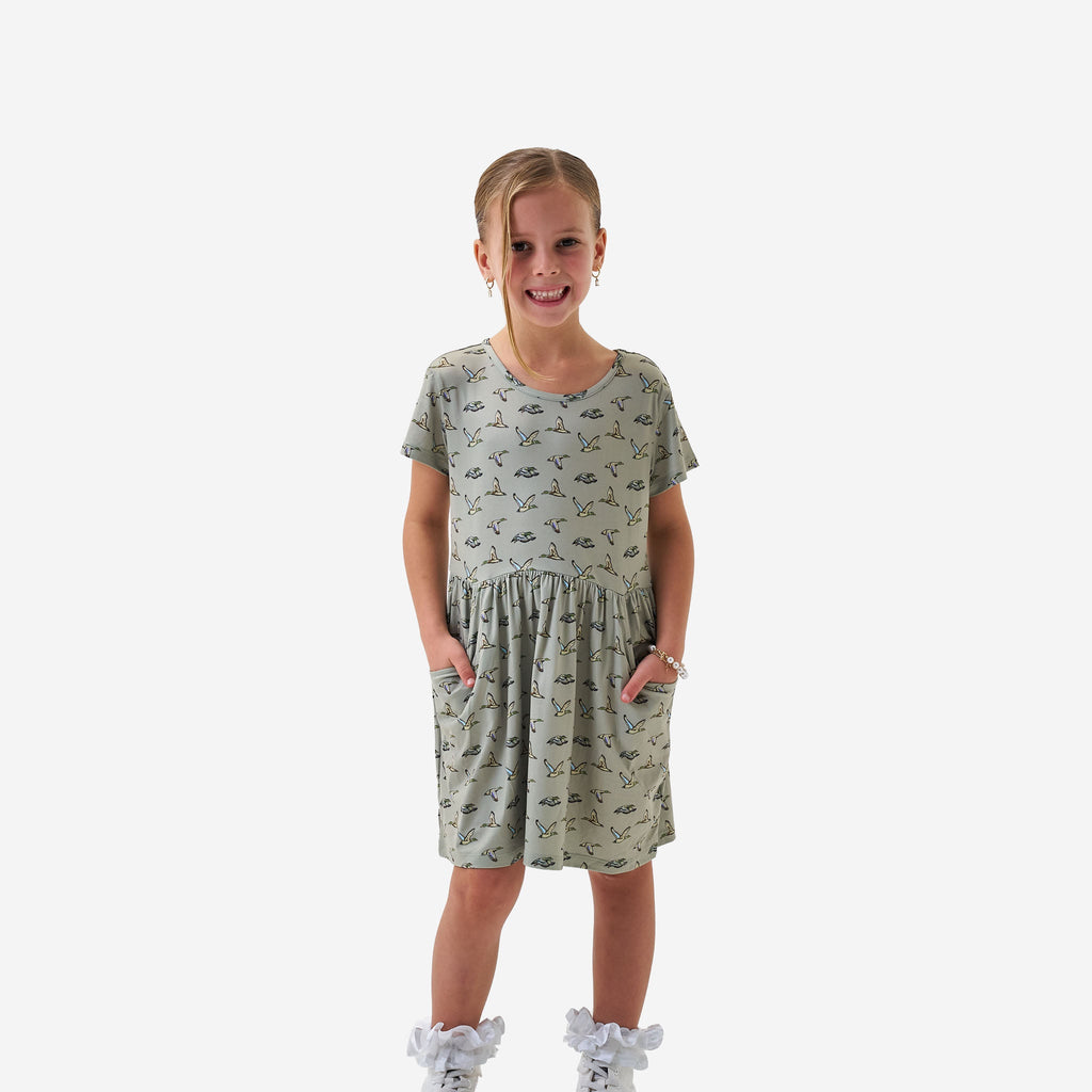 Youth Moxie Dress - Flying Ducks - Green