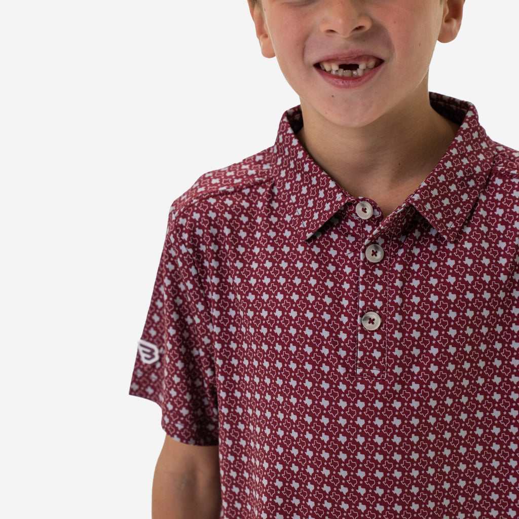 Youth Performance Polo - Texas - Maroon & Grey