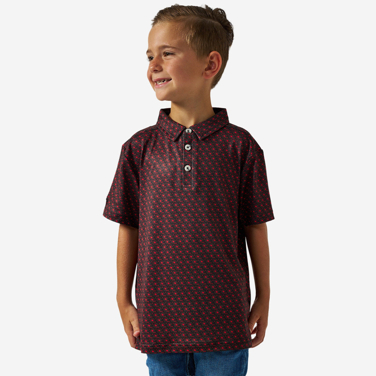 Youth Performance Polo - Vintage Helmets - Black and Red
