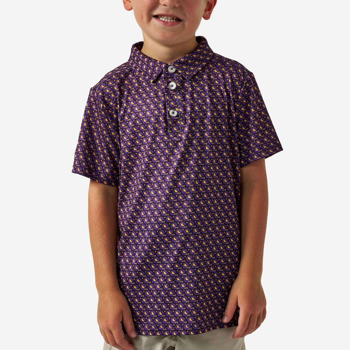 Youth Performance Polo - Vintage Helmets - Purple and Yellow